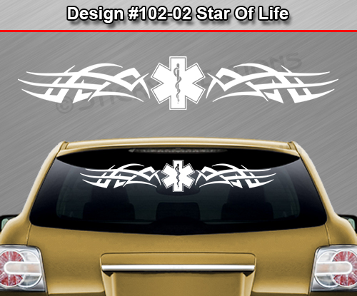 Star Of Life Rear Window Decal Sticker Tribal Flame Swirl Vinyl Graphic Design