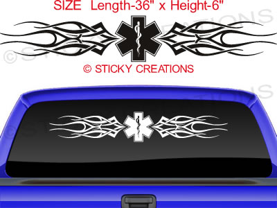 130 EMS EMT Rear Window Decal Tribal Flame Sticker Car  