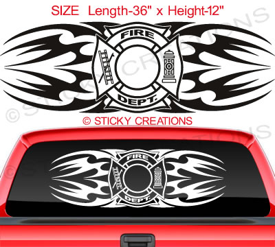 158 FIRE DEPARTMENT Rear Window Decal Tribal Sticker  